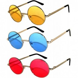 Goggle Set of 3 Pairs Round Retro Vintage Circle Sunglasses Colored Metal Frame Small model 43 mm - CZ180R782QW $19.74