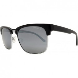 Rectangular Polarized Semi Rimless Sunglasses for Men and Women - Retro Shades UV Protection - Black Silver + Flash Mirror - ...