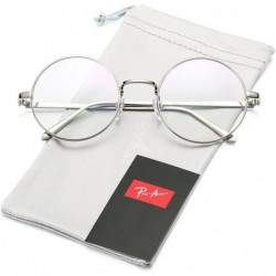 Aviator Retro Round Metal Frame Clear Lens Glasses Non-Prescription - Silver Frame/Clear Lens - CU18XXNW7NX $22.10