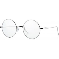 Aviator Retro Round Metal Frame Clear Lens Glasses Non-Prescription - Silver Frame/Clear Lens - CU18XXNW7NX $13.93