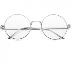 Aviator Retro Round Metal Frame Clear Lens Glasses Non-Prescription - Silver Frame/Clear Lens - CU18XXNW7NX $13.93