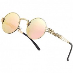 Round Steampunk Round Polarized Sunglasses Retro Vintage Metal Circle Frame Glasses - Pink Lens/Wire/Gold Frame - CZ1809L0EWO...