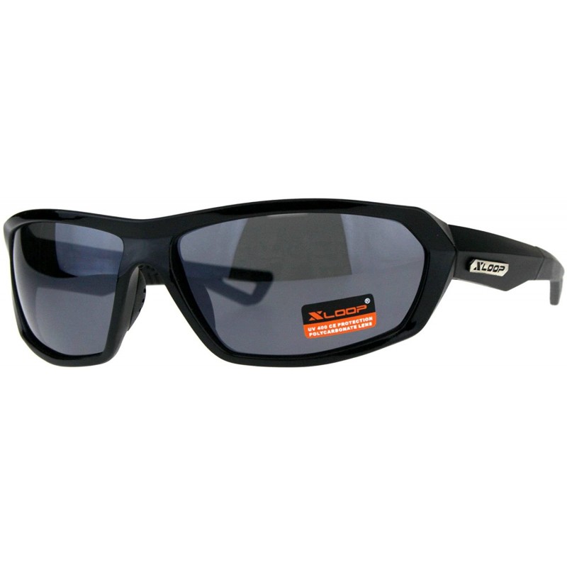 Rectangular Mens Xloop Sunglasses Designer Sports Fashion Shades UV 400 - Shiny Black (Black) - C118E364CGA $8.60