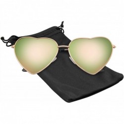 Aviator Cute Womens Metal Heart Shape Flash Mirrored Sunglasses - Purple Ice - CS11PQZ02FJ $11.67