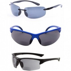 Semi-rimless The Allstars" 3 Pair of our Most Popular Bifocal Sport Wrap Unisex Sunglasses - Black/Blue - CO1963TIIGQ $44.57