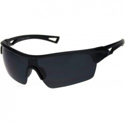 Oversized All Black Mens Sport Half Rim Plastic Sunglasses - Shiny Black - CN18R6LXIX0 $9.82