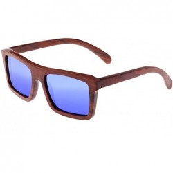 Wayfarer EARTH WOOD Women's Hamoa Wood Sunglasses Square - Red Rosewood//Blue - CQ11PWJ7SND $32.07