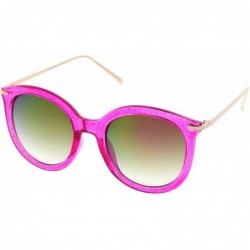 Round Women's Transparent Glitter Frame Ultra Slim Metal Temple Round Sunglasses 56mm - Pink-gold / Magenta Mirror - C612O3OZ...