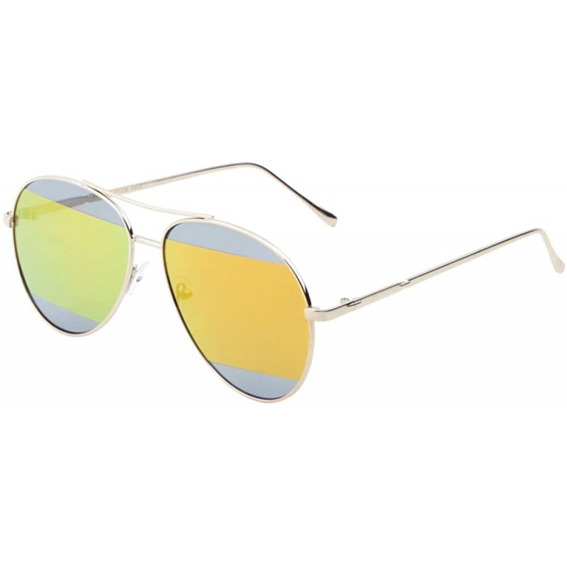 Aviator Large Aviator Sunglasses Flat Lens Two Tone Color Mirror Lens Mod Runway Fashion - Gold/Orange-yellow - CX17YEEUCR6 $...