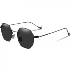 Round Hipster Small Polygon Women Men Sunglasses Delicate Metal Frame B2254 - Black Frame Grey Lens - CS185EX7XND $12.57