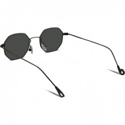 Round Hipster Small Polygon Women Men Sunglasses Delicate Metal Frame B2254 - Black Frame Grey Lens - CS185EX7XND $12.57