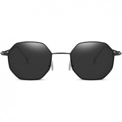 Round Hipster Small Polygon Women Men Sunglasses Delicate Metal Frame B2254 - Black Frame Grey Lens - CS185EX7XND $12.57