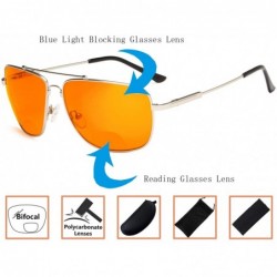 Aviator Blue Blocking Orange Tinted Bifocal Glasses for Reading Computer Screen Men Bendable Titanium - 1801-silver - CI18ZGW...