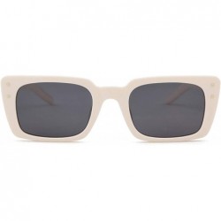 Square Retro Vintage Square Women Sunglasses Small Plastic Frame with Rivet - Cream Frame/Grey Lens With Rivets - CN18XTWSHL6...