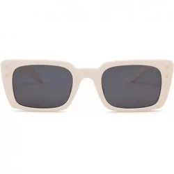 Square Retro Vintage Square Women Sunglasses Small Plastic Frame with Rivet - Cream Frame/Grey Lens With Rivets - CN18XTWSHL6...