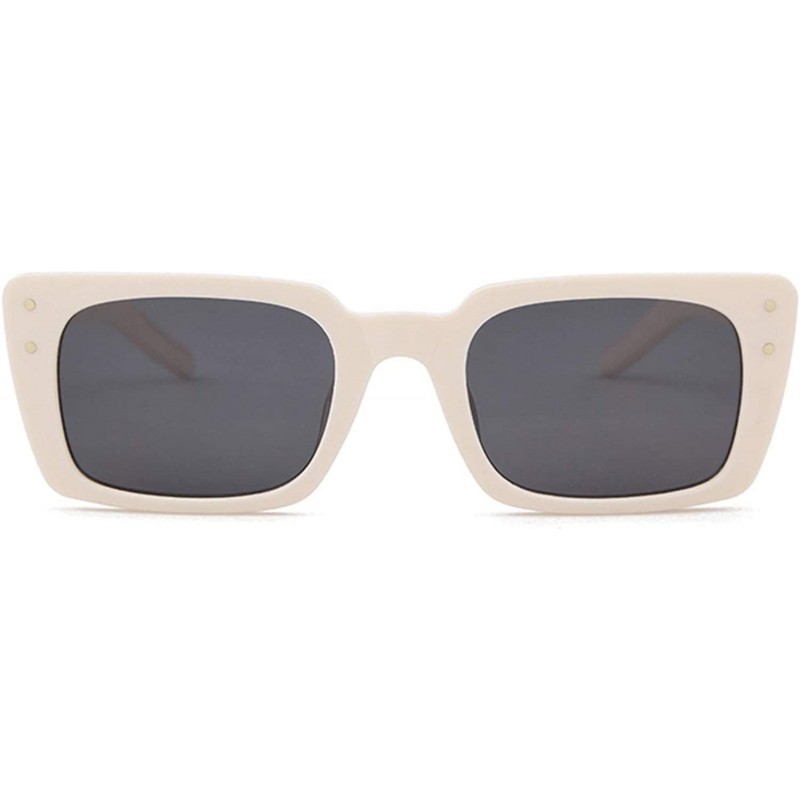 Square Retro Vintage Square Women Sunglasses Small Plastic Frame with Rivet - Cream Frame/Grey Lens With Rivets - CN18XTWSHL6...