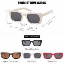 Square Retro Vintage Square Women Sunglasses Small Plastic Frame with Rivet - Cream Frame/Grey Lens With Rivets - CN18XTWSHL6...