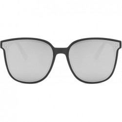 Round Retro Oversized Round Sunglasses Horn Rimmed Non Polarized Lens - Black Frame Silver Mirror - C318S4K3I4E $19.40