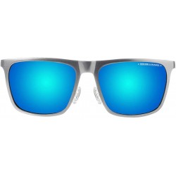 Rectangular Rectangular Metal Sunglasses for Men Women- Polarized- Al-Mg- Vintage - Grey Frame + Blue Lens - CF18ACR9EAN $41.19