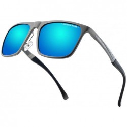 Rectangular Rectangular Metal Sunglasses for Men Women- Polarized- Al-Mg- Vintage - Grey Frame + Blue Lens - CF18ACR9EAN $25.75