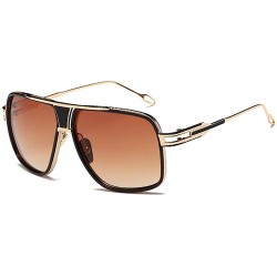 Oversized Retro Oversized Pilot Sunglasses Metal Frame for Men Women Square Glasses Mirror Lens Gold Rim - Brown - CZ185U96WL...