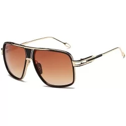 Oversized Retro Oversized Pilot Sunglasses Metal Frame for Men Women Square Glasses Mirror Lens Gold Rim - Brown - CZ185U96WL...