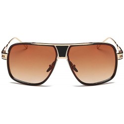 Oversized Retro Oversized Pilot Sunglasses Metal Frame for Men Women Square Glasses Mirror Lens Gold Rim - Brown - CZ185U96WL...