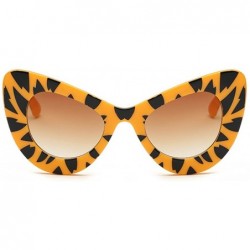 Oversized Womens Cat Eye Retro Eyewear Oversized Bold Rim Round Cateye Sunglasses - Yellow Leopard Gradient Tea - CO18E0GZTCO...