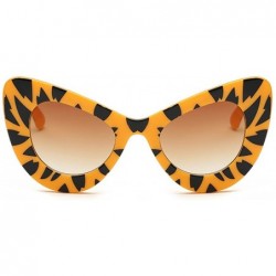 Oversized Womens Cat Eye Retro Eyewear Oversized Bold Rim Round Cateye Sunglasses - Yellow Leopard Gradient Tea - CO18E0GZTCO...