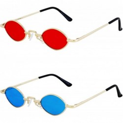 Oval Vintage Slender Oval Sunglasses Small Metal Frame Candy Colors - 2 Pack Red and Blue - C9198498YA6 $28.75