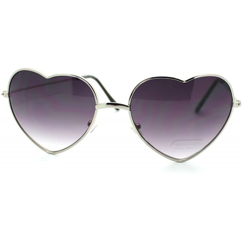 Aviator Small Thin Metal Heart Shaped Frame Cupid Sunglasses (Silver Smoke) - CH11C9D9HC5 $7.27