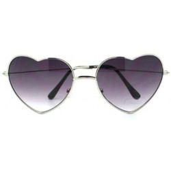 Aviator Small Thin Metal Heart Shaped Frame Cupid Sunglasses (Silver Smoke) - CH11C9D9HC5 $7.27