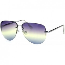 Rimless Oceanic Tie Dye Lens Rimless Officer Cop Racer Metal Rim Sunglasses - Silver Purple Blue - C918I63KKZY $10.09