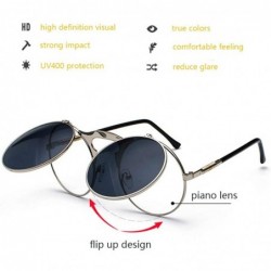 Round Retro Steampunk Goggles Glasses- Unisex Metal Frame Flip Up Round Sunglasses - Rose Gold Frame Black Lens - CX18XEKO0Y4...