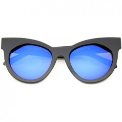 Round Women's Oversize Chunky Frame Iridescent Lens Cat Eye Sunglasses 55mm - Black / Blue Mirror - CW12I21R2DN $8.48