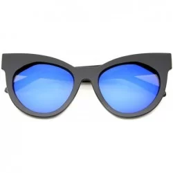 Round Women's Oversize Chunky Frame Iridescent Lens Cat Eye Sunglasses 55mm - Black / Blue Mirror - CW12I21R2DN $19.88