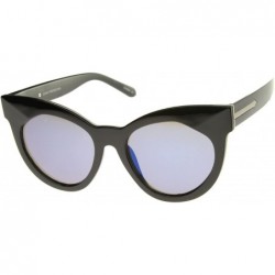 Round Women's Oversize Chunky Frame Iridescent Lens Cat Eye Sunglasses 55mm - Black / Blue Mirror - CW12I21R2DN $8.48