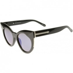 Round Women's Oversize Chunky Frame Iridescent Lens Cat Eye Sunglasses 55mm - Black / Blue Mirror - CW12I21R2DN $8.48