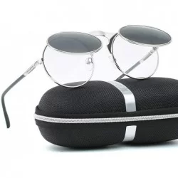 Round Retro Round 80's Flip Up Steampunk Sunglasses Mirror Vintage Circle Sun Glasses Eyewear for Men Women - C818UUAIQ4I $14.01