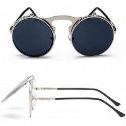 Round Retro Round 80's Flip Up Steampunk Sunglasses Mirror Vintage Circle Sun Glasses Eyewear for Men Women - C818UUAIQ4I $14.01