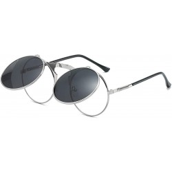 Round Retro Round 80's Flip Up Steampunk Sunglasses Mirror Vintage Circle Sun Glasses Eyewear for Men Women - C818UUAIQ4I $14.01