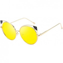 Oval Fashion Cat Eye Metal Frame Round Candy Color Lenses Sunglasses UV400 - Yellow - CP18NDI5Q98 $19.59
