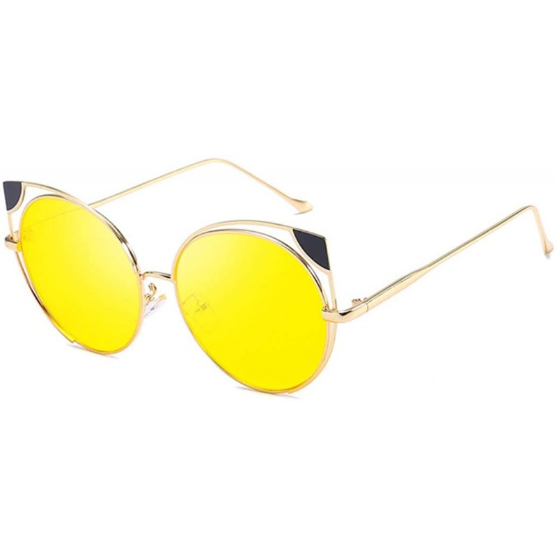 Oval Fashion Cat Eye Metal Frame Round Candy Color Lenses Sunglasses UV400 - Yellow - CP18NDI5Q98 $8.32
