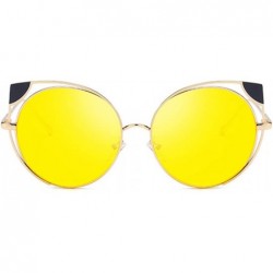 Oval Fashion Cat Eye Metal Frame Round Candy Color Lenses Sunglasses UV400 - Yellow - CP18NDI5Q98 $8.32
