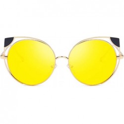 Oval Fashion Cat Eye Metal Frame Round Candy Color Lenses Sunglasses UV400 - Yellow - CP18NDI5Q98 $8.32