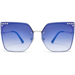 Rimless Fashion New Trend Large Frame Luxury Diamond Brand Designer Cat Sunglasses - Blue - C618THR5WTX $13.73
