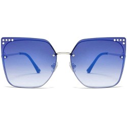 Rimless Fashion New Trend Large Frame Luxury Diamond Brand Designer Cat Sunglasses - Blue - C618THR5WTX $13.73
