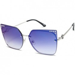 Rimless Fashion New Trend Large Frame Luxury Diamond Brand Designer Cat Sunglasses - Blue - C618THR5WTX $13.73