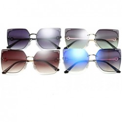 Rimless Fashion New Trend Large Frame Luxury Diamond Brand Designer Cat Sunglasses - Blue - C618THR5WTX $13.73