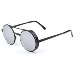 Round Flat Top Bar Edge Lens Shield Round Sunglasses - Grey Black - CA1903UW90Q $11.88